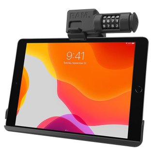 RAM Mounts EZ-Rollr Form-Fit Halteschale Landscape-Format für Apple iPad (7. Gen.) / iPad Air 3 / iPad Pro 10.5 (ohne Schutzhüllen) - mit Zahlenschloss, AMPS-Anbindung, Schrauben-Set