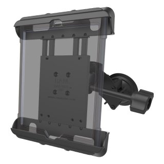 RAM Mounts Doppel-Saugfuss-Halterung für Apple iPad Gen 1-4 (mit Schutzhüllen/-gehäusen) - B-Kugel (1 Zoll), Tab-Tite Halteschale, kurzer Verbindungsarm (mit langem Feststellhebel)