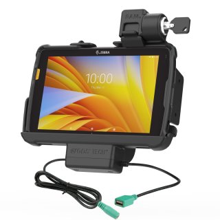 RAM Mounts Tough-Dock Halteschale für Zebra ET4x 8 Zoll Tablets im Zebra-Schutzrahmen - abschließbar, Strom-/Datenanbindung, 5,5 mm Klinkenstecker, USB-A, AMPS- u. VESA-Aufnahme