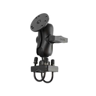 RAM Mounts Set für Lenker/Rohre - C-Kugel (1,5 Zoll), Doppel-Rohrschelle (25,4-31,75 mm), kurzer Verbindungsarm, runde Basisplatte (AMPS)