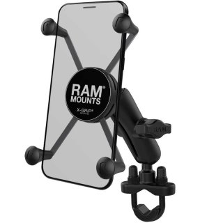 RAM Mounts X-Grip Lenker-Halterung f&uuml;r Smartphones bis 114,3 mm Breite - B-Kugel (1 Zoll), Schraubklemme, mittlerer Verbindungsarm