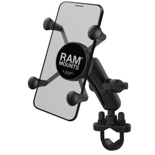 RAM Mounts X-Grip Lenker-Halterung f&uuml;r Smartphones bis 82,6 mm Breite - B-Kugel (1 Zoll), Schraubklemme, mittlerer Verbindungsarm