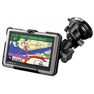 RAM Mounts Saugfuss-Halterung Garmin nüvi 1490 - mittlerer Verbindungsarm, 2x Diamond-Basisplatte (Trapez), Halteschale, B-Kugel (1 Zoll), im Polybeut