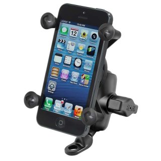 RAM Mounts Motorradhalterung mit X-Grip Universal Halteklammer für Smartphones - Motorrad-Basisbefestigung (mit 9 mm Bohrung), kurzer Verbindungsarm, B-Kugel (1 Zoll)