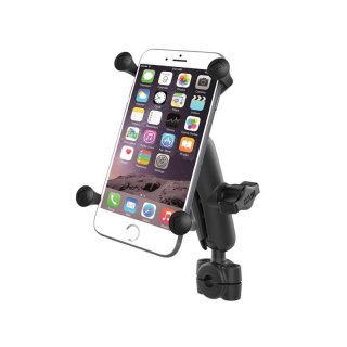 RAM Mounts X-Grip Motorrad-Halterung für Smartphones bis 114,3 mm Breite - B-Kugel (1 Zoll), Torque-Schraubklemme (Durchmesser 9,5-15,8 mm), mittlerer Verbindungsarm