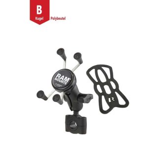 RAM Mounts X-Grip Motorrad-Halterung für Smartphones bis 82,6 mm Breite - B-Kugel (1 Zoll), Torque-Schraubklemme (Durchmesser 19,0-25,0 mm), kurzer Verbindungsarm