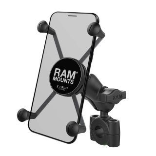 RAM Mounts X-Grip Motorrad-Halterung für Smartphones bis 114,3 mm Breite - B-Kugel (1 Zoll), Torque-Schraubklemme (Durchmesser 19,0-25,0 mm), mittlerer Verbindungsarm