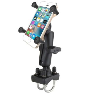 RAM Mounts X-Grip Rohr-Halterung für Smartphones bis 82,6 mm Breite - B-Kugel (1 Zoll), Doppel-Schraubklemme (bis 31,8 mm Durchmesser), mittlerer Verbindungsarm