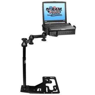 RAM Mounts Universal Laptop-Halterung für LKWs - Fahrzeug-Basis, Doppel-Schwenkarm, Tough-Tray Halteschale