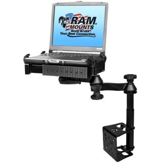 RAM Mounts Universal Laptop-Halterung für Fahrzeugflotten - Fahrzeug-Basis, Doppel-Schwenkarm, Tough-Tray Halteschale