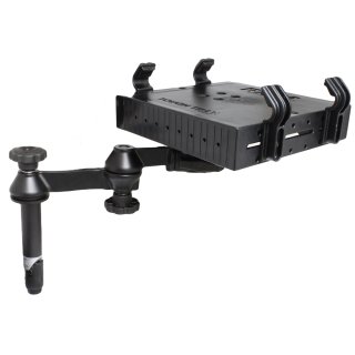 RAM Mounts Doppel-Schwenkarm mit Tele-Pole (ca. 100 mm) und Laptop-Halteschale - Octagon-Verbindungsarm, runde Basisplatte, Tough-Tray Halteschale, C-Kugel (1,5 Zoll)